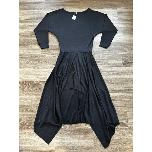 Free People NWT Ribbed Maxi Long Sleeve Black High Low Dress Size Large - Picture 1 of 8